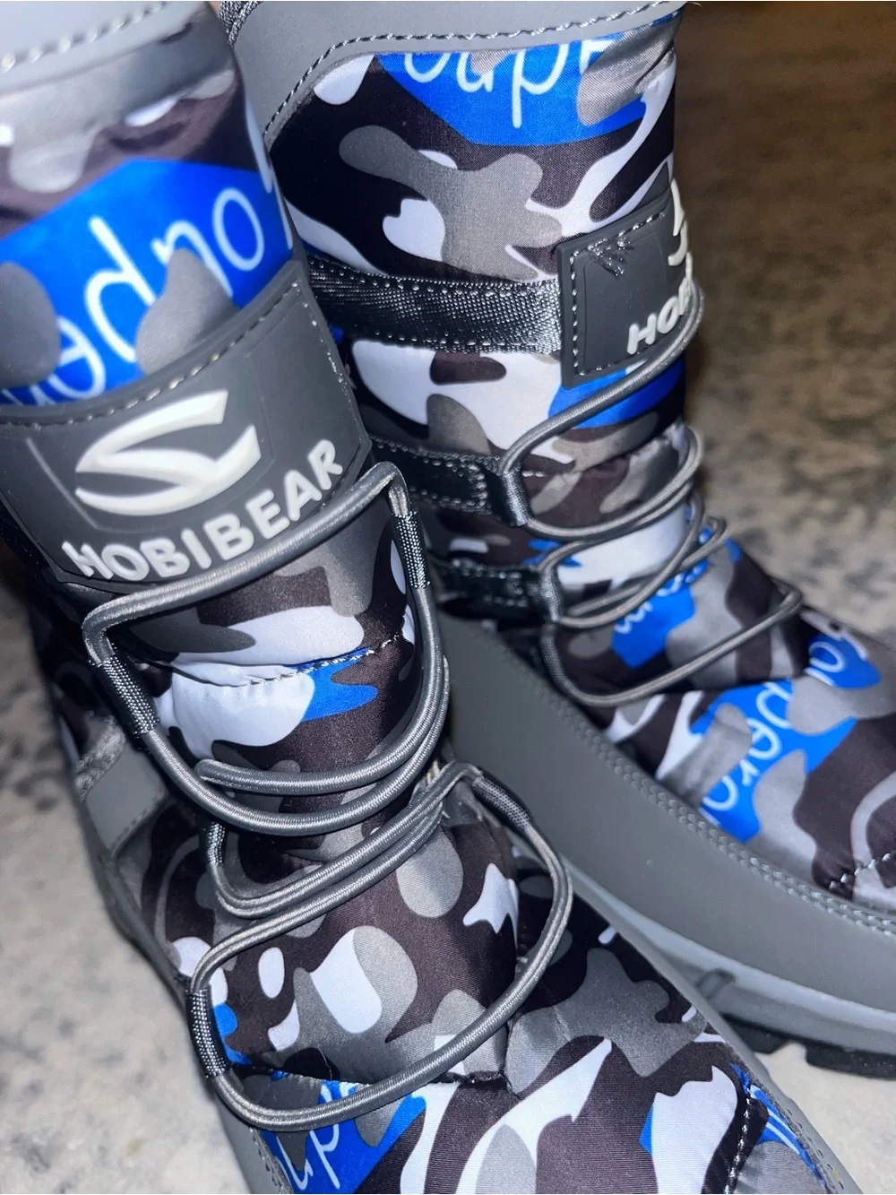 Hobibear Unisex Blue Camo Winter Boots Waterproof Slip Resistant Size 41 EUC